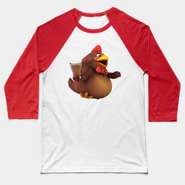 Chicken Beer Baseball T-Shirt by Mako Design 